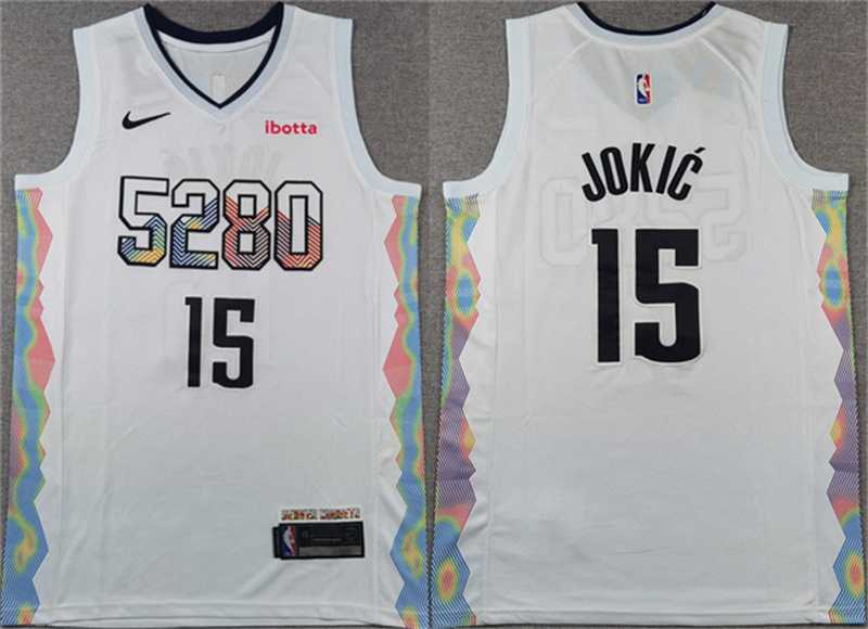 Men%27s Denver Nuggets #15 Nikola Jokic White 2024 25 City Edition Stitched Jersey